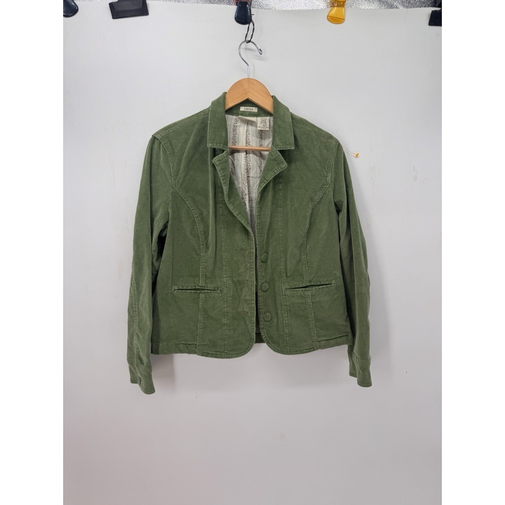 St John's Bay Petite L Green Corduroy Blazer Jacket Vintage Y2K 90s Cottagecore